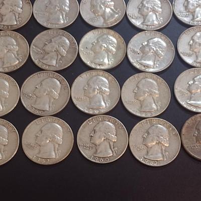 Set of 25 1960-63 U.S. Mint Washington Silver Quarters Circulated (47)