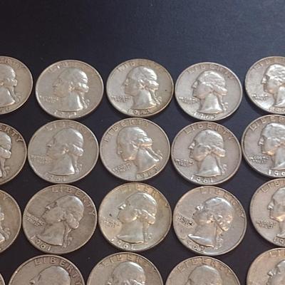 Set of 25 1960-63 U.S. Mint Washington Silver Quarters Circulated (47)