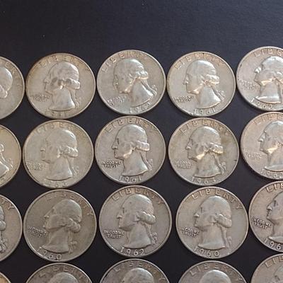 Set of 25 1960-63 U.S. Mint Washington Silver Quarters Circulated (48)