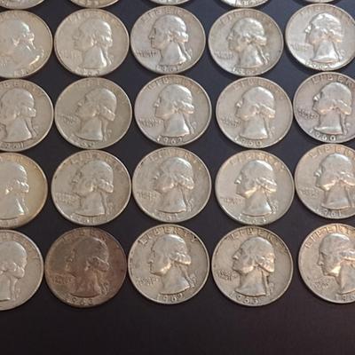 Set of 25 1960-63 U.S. Mint Washington Silver Quarters Circulated (48)
