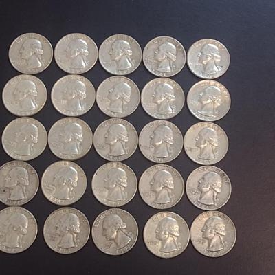 Set of 25 1960-63 U.S. Mint Washington Silver Quarters Circulated (49)