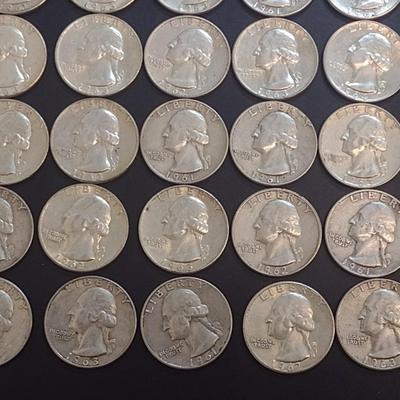 Set of 25 1960-63 U.S. Mint Washington Silver Quarters Circulated (49)