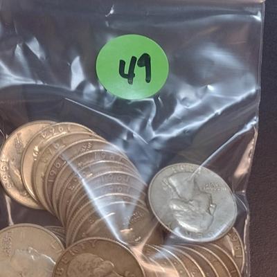 Set of 25 1960-63 U.S. Mint Washington Silver Quarters Circulated (49)