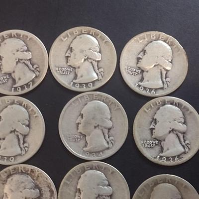 Set of 17 1934-39 U.S. Mint Washington Silver Quarters Circulated (50)