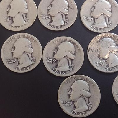 Set of 17 1934-39 U.S. Mint Washington Silver Quarters Circulated (50)