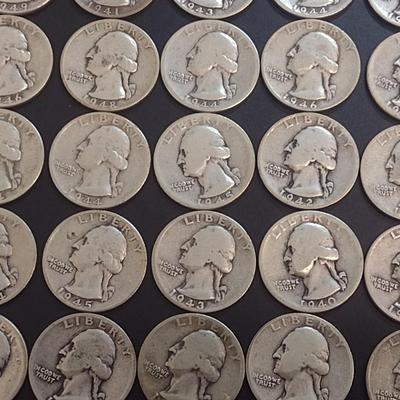 Set of 25 1940-49 U.S. Mint Washington Silver Quarters Circulated (51)
