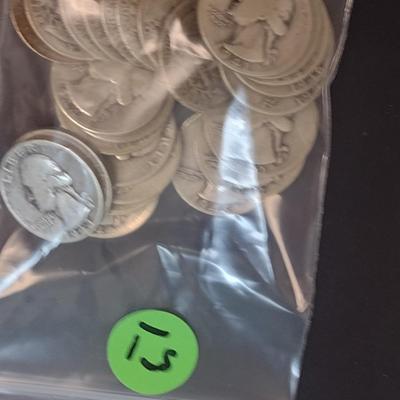 Set of 25 1940-49 U.S. Mint Washington Silver Quarters Circulated (51)