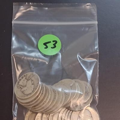 Set of 25 1940-49 U.S. Mint Washington Silver Quarters Circulated (53)