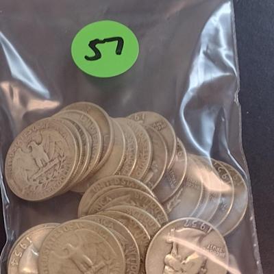 Set of 25 1950-59 U.S. Mint Washington Silver Quarters Circulated (57)