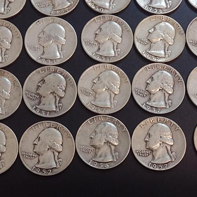 Set of 25 1950-59 U.S. Mint Washington Silver Quarters Circulated (58)