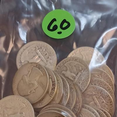 Set of 25 1950-59 U.S. Mint Washington Silver Quarters Circulated (60)