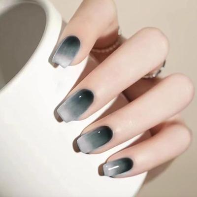 R - Press on Nails Short Medium Square Fake Nails Full Cover Premium Gradual Nude Black Acrylic Nails with Glossy False Nails for Women...