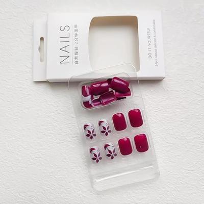 U - 24Pcs Square Press on Nails Short False Nails Glitter Hypotenuse Designs False Nails with Cute Flower Acrylic Glue on Nails Glossy...