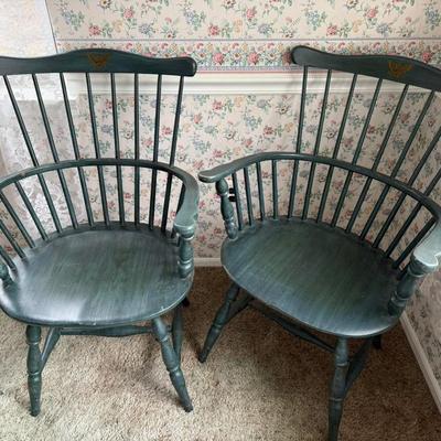L. Hitchcock New London Harvest Style Arm Chairs (pair)