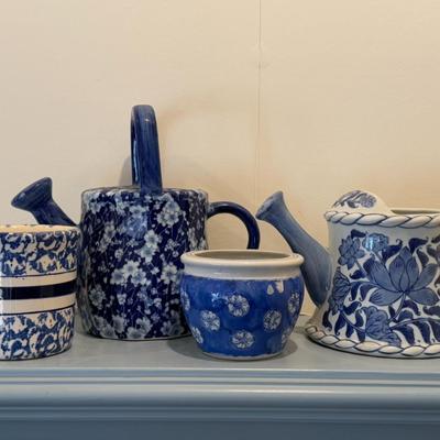 Blue/White Watering Cans Lot