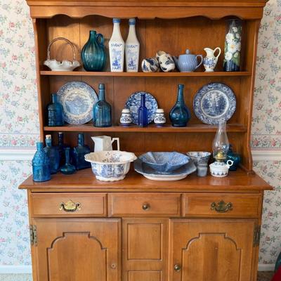 Wood China Cabinet w/ Contents