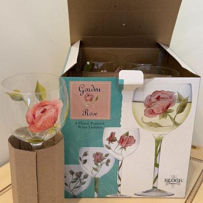 Hand Painted Rose Wine Glasses
