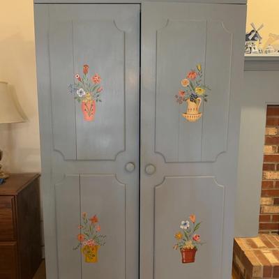Blue Wood Armoire w/ Contents