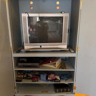 Blue Wood Armoire w/ Contents