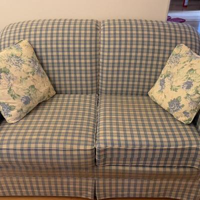 Blue Plaid Couch and Loveseat Set