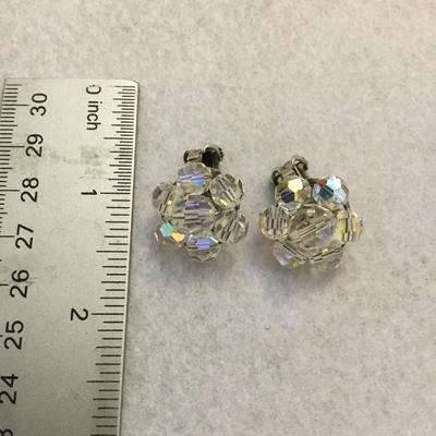 Beautiful vintage Aurora Borealis crystal flower clip on earrings