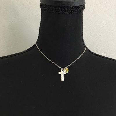 Faith, cross necklace with crystal heart charm