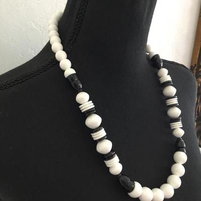 Vintage, black and white beaded necklace