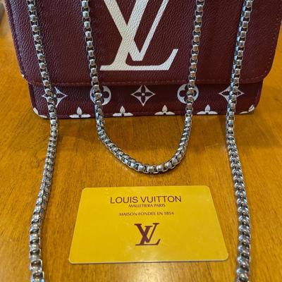 LV Coffee/Burgundy color purse with chain strap