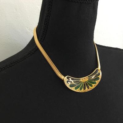 Vintage Gold tone enamel rhinestone necklace