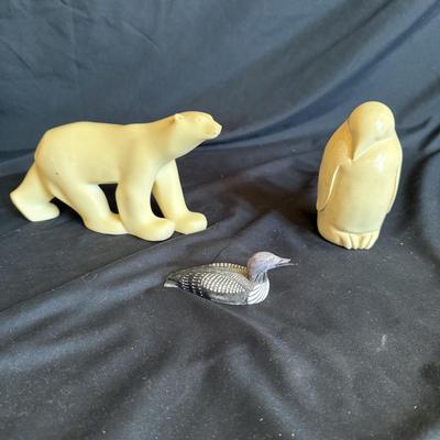 Ted Mayac Loon Carving and Arctic Figurines (O-BM)