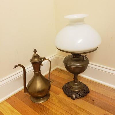 Russian Otto Muller Brass Oil Lamp & Imperial Brass Teapot (O-KD)