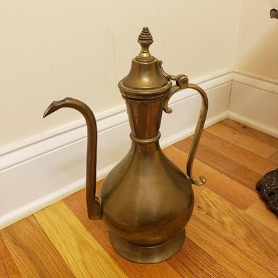 Russian Otto Muller Brass Oil Lamp & Imperial Brass Teapot (O-KD)