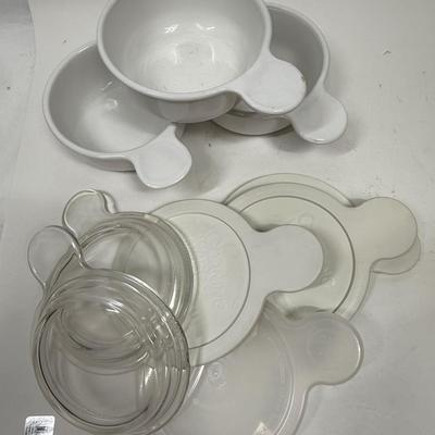 CORNING CORELLE GRAB-IT HANDLED SOUP BOWLS WITH LIDS