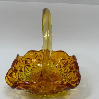 Vintage Indiana Glass Monticello Yellow Mist Amber Basket With Handle