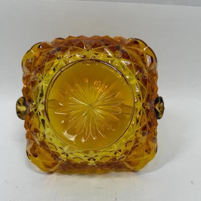 Vintage Indiana Glass Monticello Yellow Mist Amber Basket With Handle