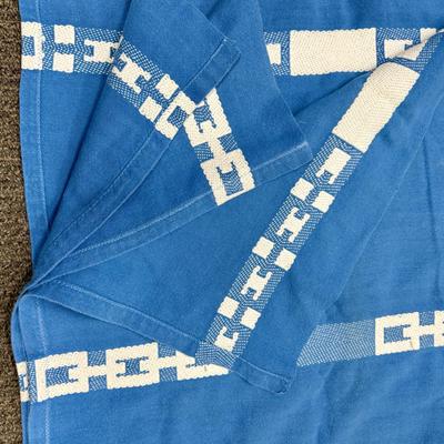 Vintage Linen Woven Cotton Blue and White Bedspread 156” x 132”