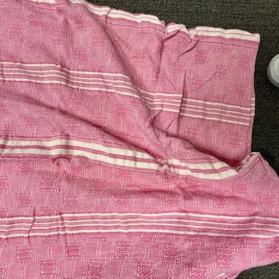 Vintage Pink & White Coverlet 88” x 64”