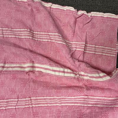 Vintage Pink & White Coverlet 88” x 64”