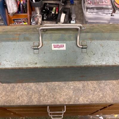 Vintage Green metal toolbox with tools