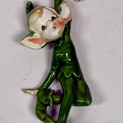 Vintage Antique Rare 1950's Ceramic Green Pixie Elf Sprite