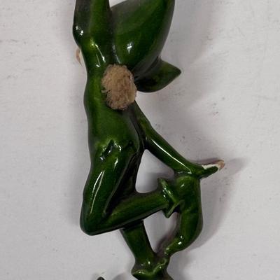 Vintage Antique Rare 1950's Ceramic Green Pixie Elf Sprite