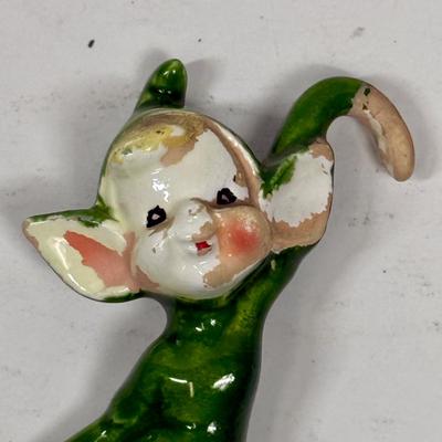 Vintage Antique Rare 1950's Ceramic Green Pixie Elf Sprite