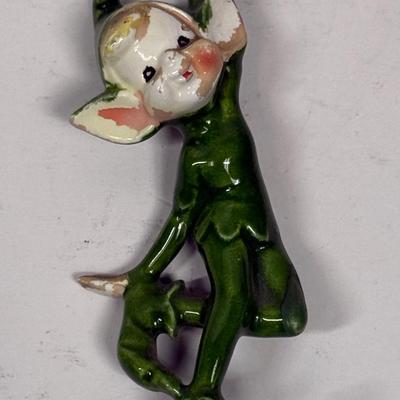 Vintage Antique Rare 1950's Ceramic Green Pixie Elf Sprite