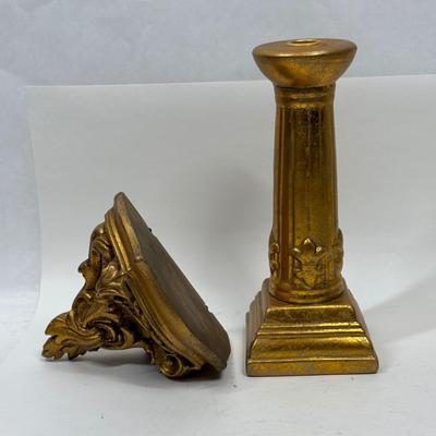 Gold-Painted Candlestick and Wall Sconce Shelf