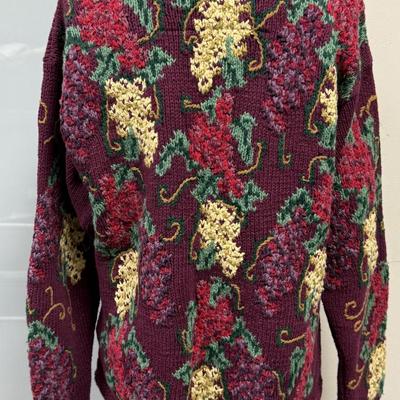Vintage Cardigan Burgundy with grape vine design by River Art