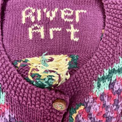 Vintage Cardigan Burgundy with grape vine design by River Art