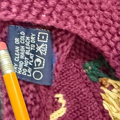 Vintage Cardigan Burgundy with grape vine design by River Art