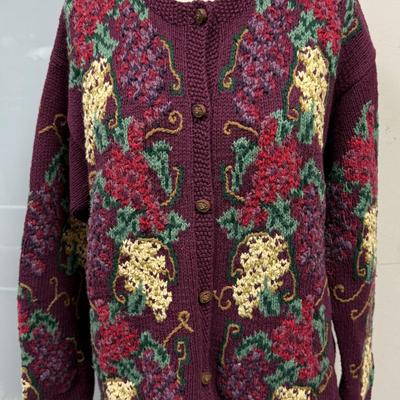 Vintage Cardigan Burgundy with grape vine design by River Art