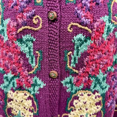 Vintage Cardigan Burgundy with grape vine design by River Art