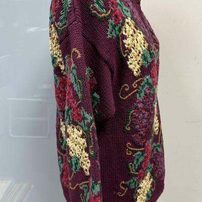 Vintage Cardigan Burgundy with grape vine design by River Art